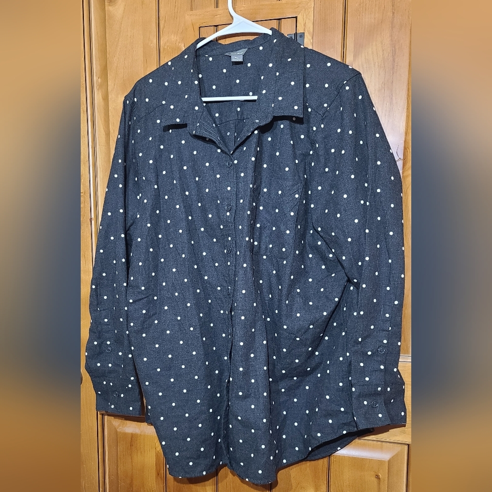 Eddie Bauer navy blue white dots flannel size 2xl